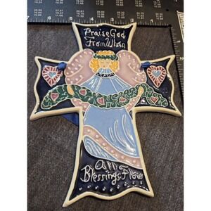 Wall Plaque Tile Praise God from Which ....  Large Angel Cross J. Duban Designs